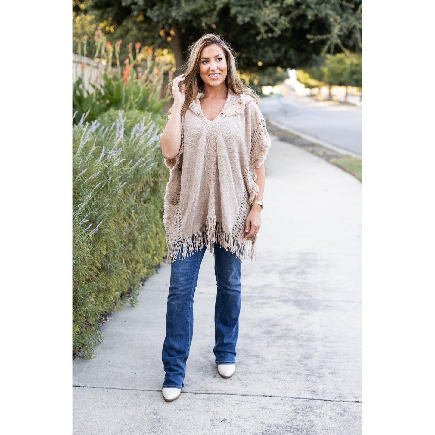 Ready to Ship | The Alyssa Beige Solid One Size Poncho