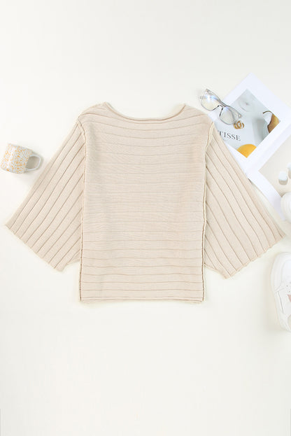 Round Neck Exposed Seams Pullover Sweater