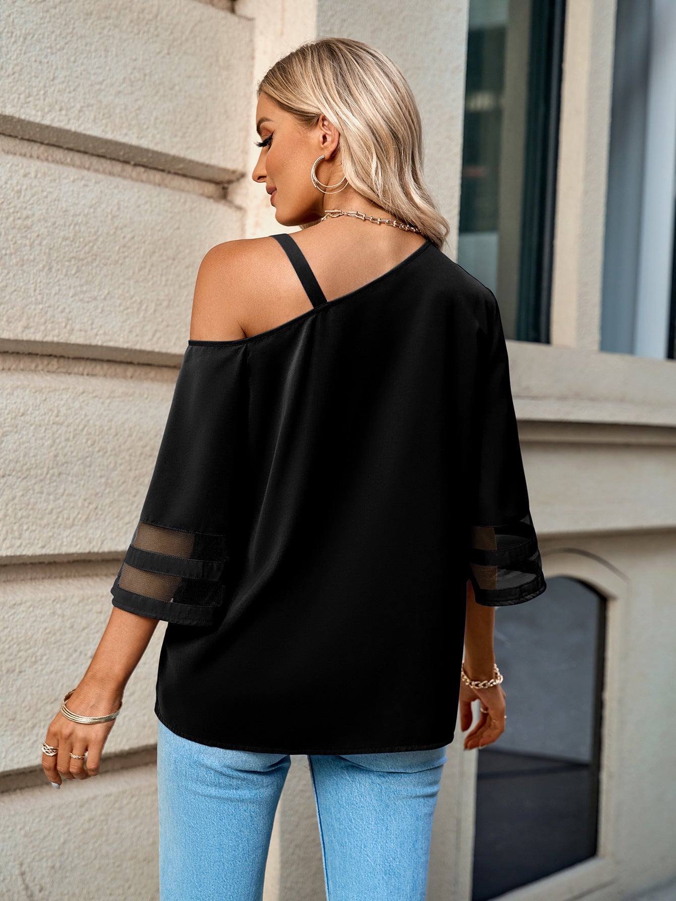 Mesh Bell Sleeve and Buckle Top