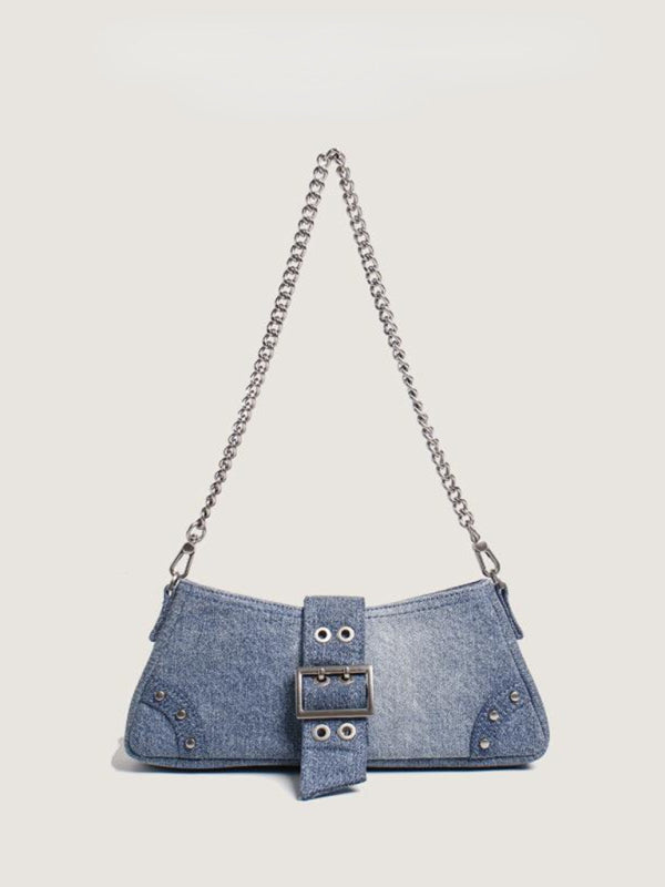 New denim shoulder bag sweet and spicy style high-quality texture baguette